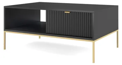 Produktbild von Selsey Vellore – Couchtisch mit Schublade und goldenem Gestell, Schwarz, 104 x 68 cm