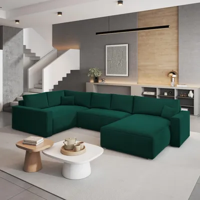 Produktbild von Masseno Ecksofa VELAMI L-S mit Schlaffunktion U-Form, Sofa mit Bettkasten, Wohnzimmersofa, Couch, Soffa, Bettsofa, Couchgarnitur- Grün, MONOLITH 37
