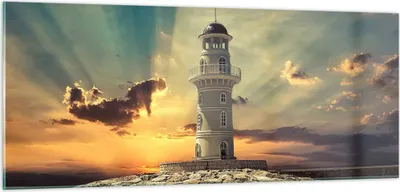 Produktbild von Bilder auf glas - Leuchtturm Wasser Meer Steine - 100x40cm - Glasbilder - Wandbilder - Kunstdruck - zum Aufhängen bereit - Wanddekoration aus Glas - Glas Bilder - Wandbild auf Glas - GAB100x40-2895