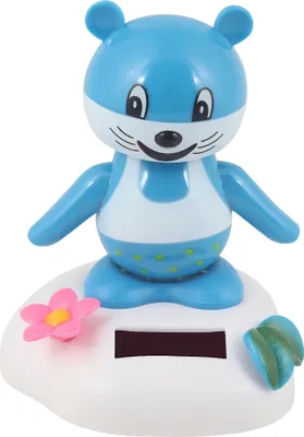 A solar-powered dancing toy figure of a blue bear-like character.