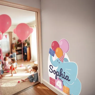 Produktbild von Decords personalisierbarer Aufkleber für Feier und Fotohintergrund, Modell 039-009 – Aufklebergröße: 200 cm