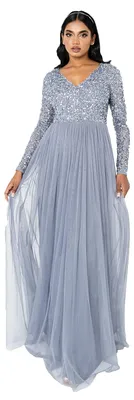 Produktbild von Maya Deluxe Damen Women's Dress Long Sleeve for Wedding Guest V Neck High Empire
