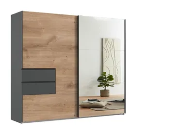 Produktbild von Schwebetürenschrank >palermo< PLANKENEICHE Nachbildung / SPIEGEL - 250x216x65 (BxHxT)