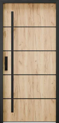 Produktbild von Eingangstür aus Stahl, voll und Edelstahl H207 x B100 cm Eichenoptik - Stärke 68 mm - DIN rechts - LUSADA