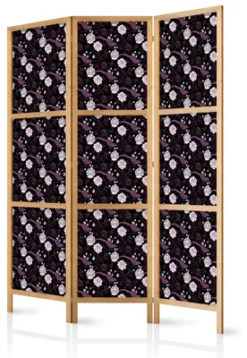 Produktbild von Muralo Japanischer PARAVENT 3-teilig Raumteiler klappbar PREMIUM-Vliesleinwand BLUMEN VÖGEL für Schlafzimmer 135cmx172cm