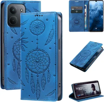 Produktbild von Handyhülle für Xiaomi Redmi 15C RFID Schutz Klapphülle Case Cover Blumen Design Traumfänger Schutzhülle Farbe: Blau