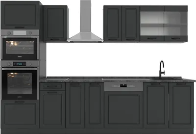 Produktbild von Küchenzeile Vicco R-Line Anthrazit Landhaus 300 cm mit Hochschrank, ohne Arbeitsplatte, Model 53356