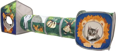 Productafbeelding van Kattenbed en tunnelset, opvouwbaar, met jungleprint, ruimtebesparend, 1 set voor katten