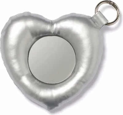 Produktbild von INF Herzförmiger Kunstleder Mini-Taschenspiegel 6cm x 6cm Weich Gepolstert Silber