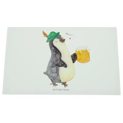 Produktbild von Mr. & Mrs. Panda Glas Schneideplatte Pinguin Bier - Weiß - Geschenk, Schneidbrett, Schneidebrett Aus, , Küchenbrett, Feierabend, Hackbrett, Pinguine