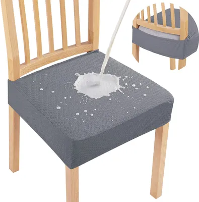 Produktbild von Wasserdichte Sitzbezüge für Esszimmerstühle, 2er-Set, Stretch-Jacquard, abnehmbar, waschbar, Stuhlsitz-Schonbezüge, Schutz, keine hinteren Bezüge, Beige