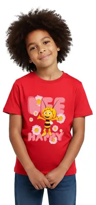 Produktbild von Spreadshirt Biene Maja Bee Happy Spruch Kinder T-Shirt, 98/104 (3-4 Jahre), Rot