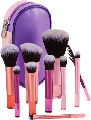 Produktbild von Famanu Mini-Make-uppinselset für Reisen - 10 Stück mit Tasche