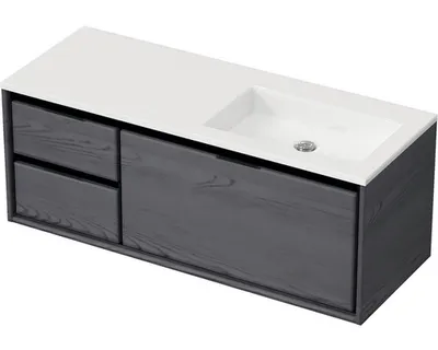 Produktbild von Sanox Badmöbel-Set Loft BxHxT 120,5 x 47 x 45,5 cm Frontfarbe black oak mit Waschtisch Mineralguss weiß Griff chrom 8474