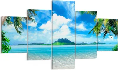 Produktbild von Bild auf Leinwand - Leinwandbild - Strand Urlaub Insel Palme - 125x70cm - Wand Bild - Wanddeko - Leinwanddruck - Bilder - Kunstdruck - Wanddekoration - Leinwand bilder - Wandkunst - EA125x70-2528