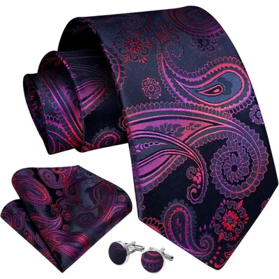 Produktbild von Herren Krawatten Set Paisley Pink Glänzend 4-teilig