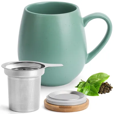 Immagine prodotto di Tazza da tè in Vetroceramica grande con coperchio e filtro - 550 ml