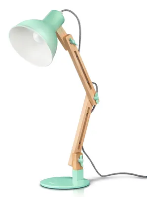 Productafbeelding van Bureau lamp, LED tafel lamp in klassiek houten design, nachtlampje, lamp met verstelbare arm, tafel lamp voor woonkamer en kantoor, wit - groen