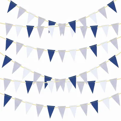 Produktbild von Wimpelkette 4 Stück 5M Blau Weiß Silber Papier Glitzer Deko Girlande