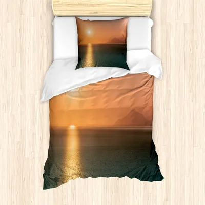 Produktbild von ABAKUHAUS Burnt orange Mantele, Sonnenaufgang über Ozean, Milbensicher Allergiker geeignet mit Kissenbezügen, 135 cm x 200 cm - 80 x 80 cm, Orange Blue