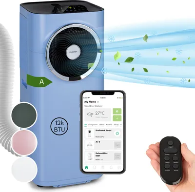 Produktbild von Klarstein Mobile Klimaanlage mit Abluftschlauch, 5-in-1 Klimagerät, Ventilator, Luftentfeuchter, Luftreiniger & Nachtmodus, App-Steuerung, Kleine & Portable Klimaanlage für Wohnung & Büro, 12000 BTU