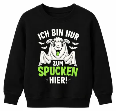 Productafbeelding van Ik ben hier alleen om te spuwen. Halloween, lama, spook, kinder sweatshirt, trui, zwart, maat 152