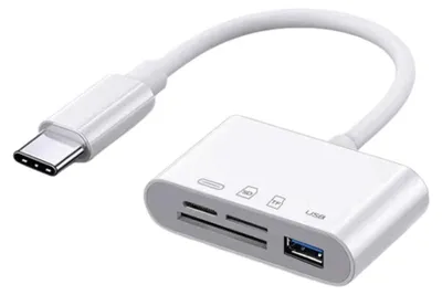 Produktbild von INF USB-C 4-in-1 Adapter mit SD/TF/USB-A, ABS+TPE, 13cm für Reisen