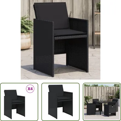 Produktbild von The Living Store Gartenstühle mit Kissen 4 Stk. Schwarz Poly Rattan