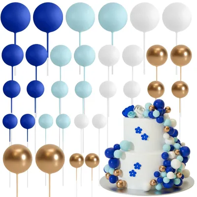 Image de 32 décorations pour gâteaux, aux couleurs bleu et or