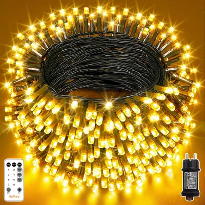 LED-Lichterkette 60 m, 600 warmweiße LEDs, 8 Modi, Timer, Fernbedienung
