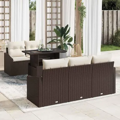 Produktbild von "Rabatt" Garten-Sofa-Set - Balkonmöbel/Terrassenmöbel - mit Kissen mit Speicher - 6 pcs Braun Poly-Rattan - Lounge-Dining set CC13135