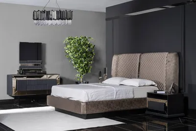 Immagine prodotto di Elegante set di mobili in legno grigio per camera da letto con letto e comodini