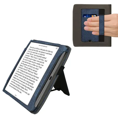Produktbild von kwmobile Hülle kompatibel mit Pocketbook Era / Era Color Hülle - Flip Case mit Handschlaufe - Kunstleder Cover - Dunkelblau Dunkelgrau