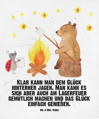 Produktbild von Mr. & Mrs. Panda Plaid Bär & Marienkäfer Lagerfeuer - Weiß - Geschenk, Erstlingsdecke, Babybettdecke, Kinderdecke, Babydecke, Teddy, Schlummerdecke