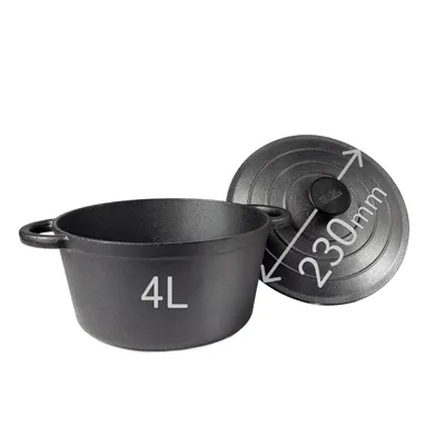 Produktbild von BIOL Gusseisen Topf mit Deckel Ø 23 cm 4L für Küche Backen Schmoren Braten Antihaftwirkung für alle Herdarten geeignet