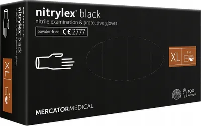 Zdjęcie produktu dla Rękawice nitrylowe czarne Mercator Nitrylex Basic rozmiar XL 100 szt.