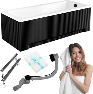 Produktbild von Aqua For You | Badewanne Acryl Besco Optima - 160x70 Cm - Antibakterielle Beschichtung - Siphon Im Set - mit geriffelter Verkleidung