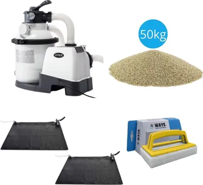 Produktbild von Intex - 2x Poolheizung & Sandfilterpumpe 5700 L/u & Filtersand 50 kg & WAYS Scheuerbürste
