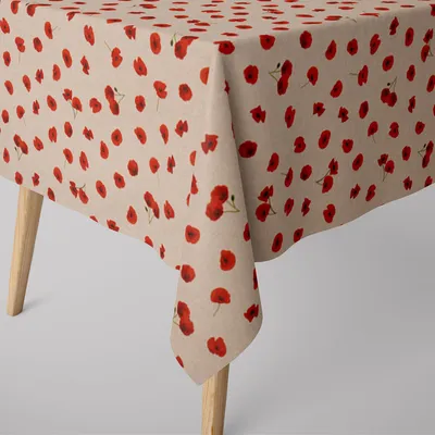 Produktbild von SCHÖNER LEBEN. Tischdecke Poppy Flower Mohnblüten Allover natur rot Größe 120x120cm