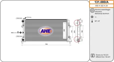 Produktbild von AHE 131.080/A Kühler Wasserkühler Motorkühler für VW Polo Schrägheck (6R1, 6C1) für SKODA Fabia II Schrägheck (542) Fabia II Combi (545) für SEAT