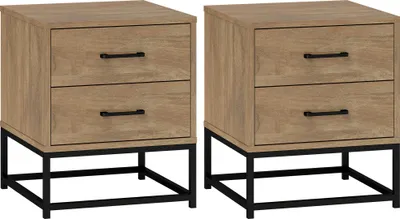 Produktbild von Set aus 2 Nachttischen im Industriestil mit je 2 Schubladen aus Holz und Stahl, Holzfarbe