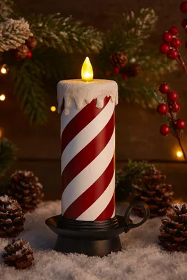 Produktbild von LED Zuckerstange Kerze 30 cm | Zuckerstange beleuchtet | Weihnachtskerze mit Flackereffekt | Stimmungslicht für Weihnachten Innen Zuckerstangenkerze