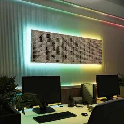 Zdjęcie produktu dla Zestaw 3 paneli akustycznych LED z podświetleniem RGB do systemu Echo Control | Panele dźwiękochłonne z podświetleniem | 3x WILDS – zestaw | Sonoma