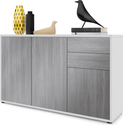 Produktbild von Vladon Sideboard Ben V3, Kommode mit 3 Türen und 2 Schubladen, Weiß matt/Avola-Anthrazit (117 x 74 x 36 cm)