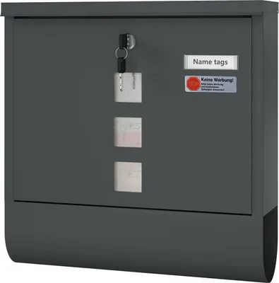 Produktbild von Wandbriefkasten mit Zeitungsfach und Sichtfenstern | Anthrazit | 37x10,5x37 cm