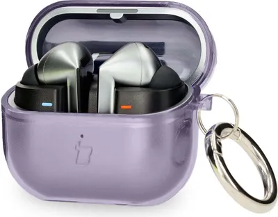 Produktbild von Elastyczne etui z karabińczykiem Bizon Case Headphone Clear do Galaxy Buds 3/3 Pro, przeźroczysto-fioletowe
