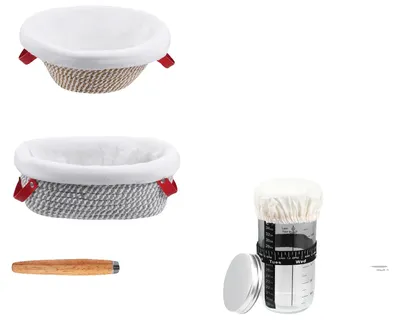 Immagine prodotto di Set di cesti per lievitazione del pane, comprensivo di accessori, disponibili in forme rotonde e ovali, MULTI