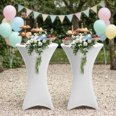 Immagine prodotto di Eikuavons 2× Copritavolo da bar elasticizzato bianco Ø 60×110 cm – Copritavolo da bistrot elasticizzato per eventi e feste