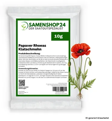 Produktbild von Papaver Rhoeas Klatschmohn Wildform 10g, leuchtend rote Blüten