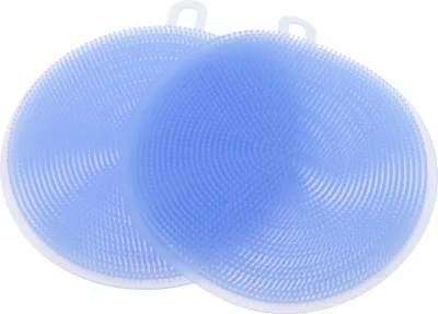 Produktbild von 2 Stück Küchensilikon Schwamm Geschirrspülen Scrubber Pinsel blau Farbe Blau
